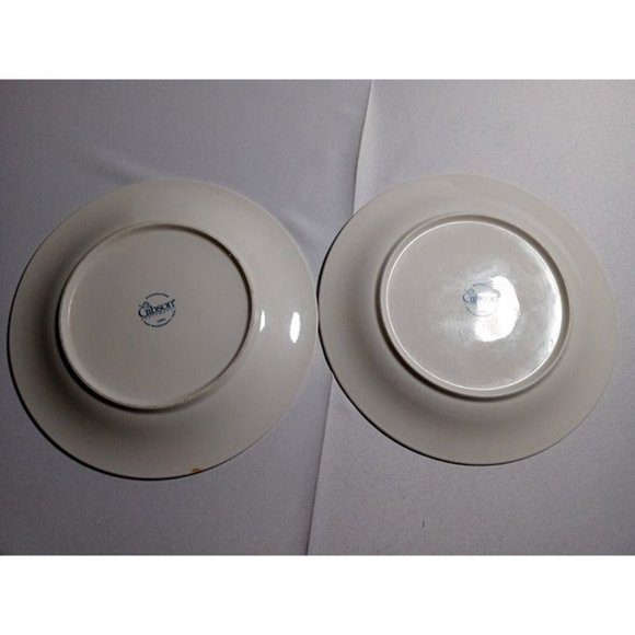 GIBSON Dark Blue Floral Trim Dinnerplates Set of 2 -STAINS, FADING (9a3) - Picture 4 of 10